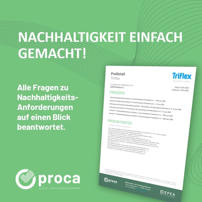 Grafik zu Triflex ProCA mit Fokus auf nachhaltige Beschichtungssysteme und Umweltanforderungen