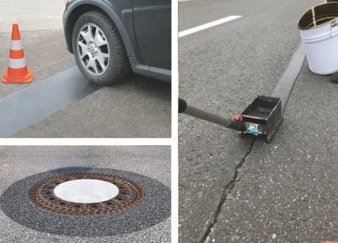 Straßenmarkierungen auf Fahrbahn und Radweg zur sicheren Verkehrsführung