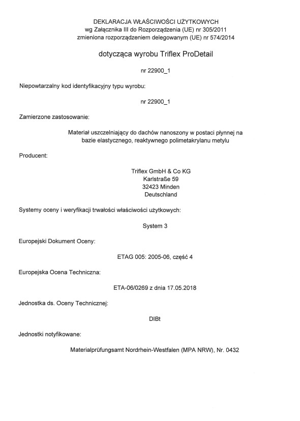 Triflex ProDetail Deklaracja właściwości użytkowych