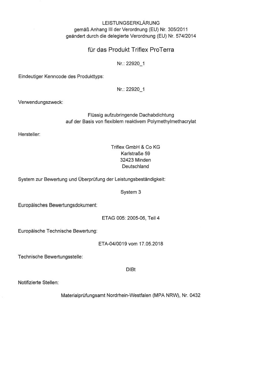 Triflex ProTerra Leistungserklärung