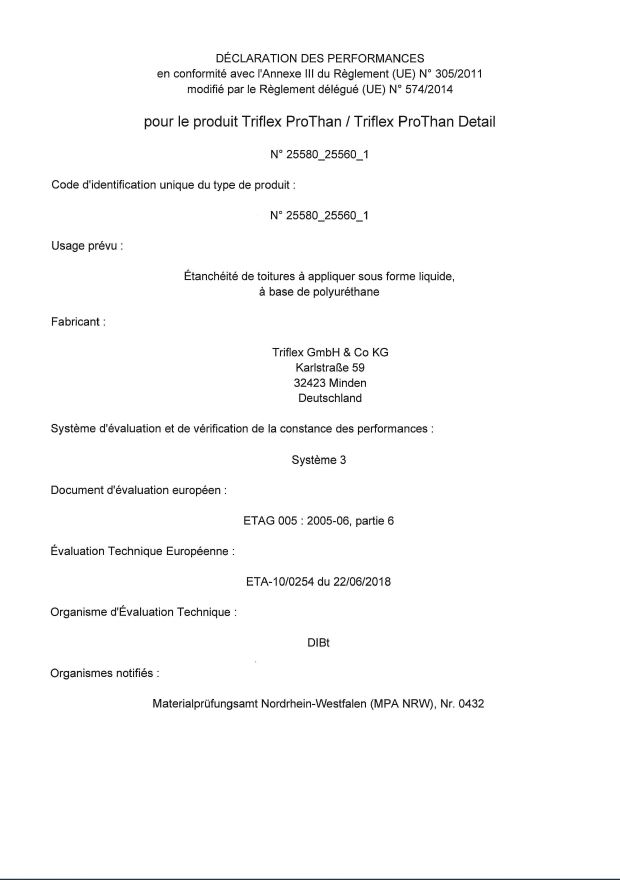 Triflex ProThan / Triflex ProThan Detail Déclaration des performances