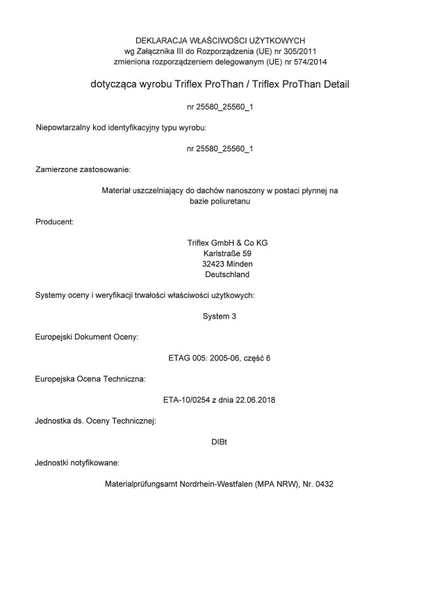 Triflex ProThan / Triflex ProThan Detail Deklaracja właściwości użytkowych