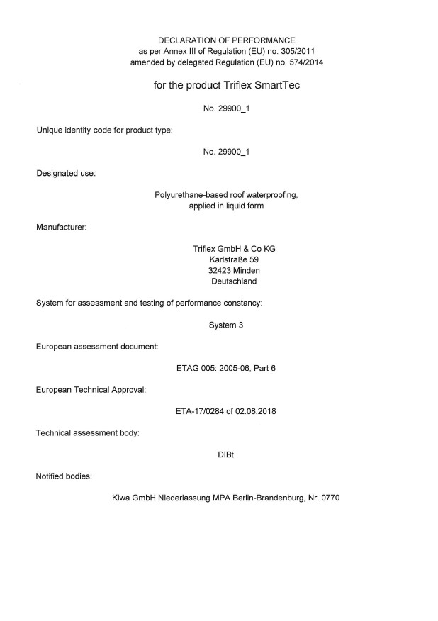 Triflex SmartTec Declaration of performance