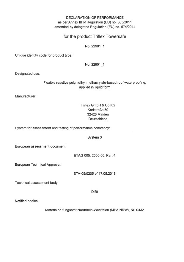 Triflex Towersafe Declaration of performance