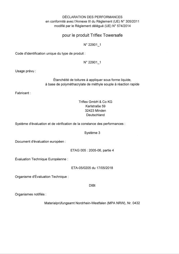 Triflex Towersafe Déclaration des performances